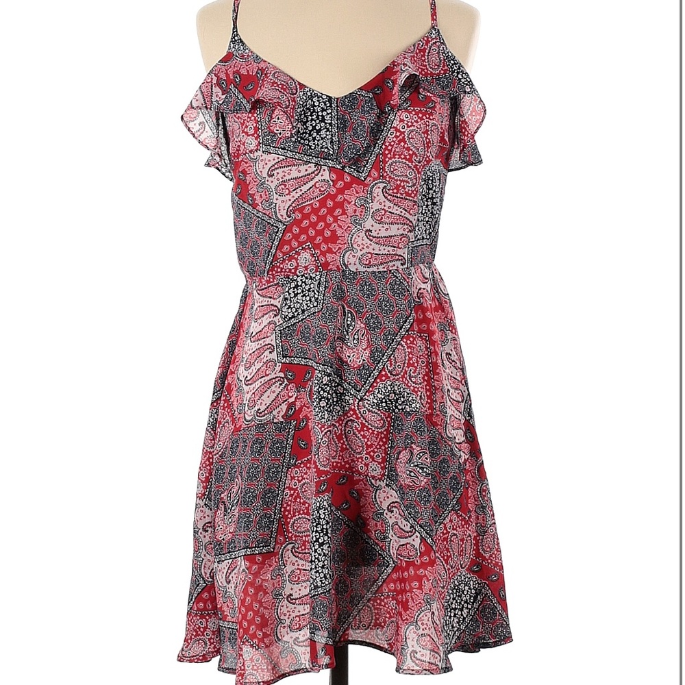 Print ruffle mini dress